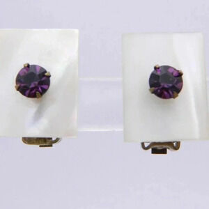 Gold Tone Mother of Pearl Purple Rhinestone